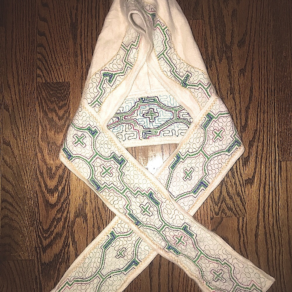 White alpaca tribal hood, ceremonial festival